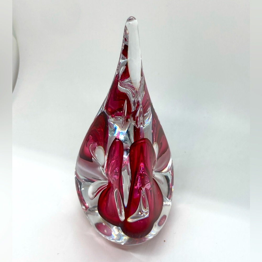Vtg Marian Pyrcakart Teardrop Art Glass Paperweight Signed M.P. | 6.5” Tall